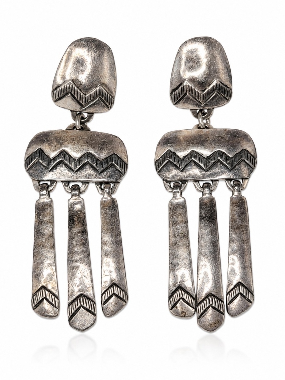 Vintage JEC Jeep Collins Sterling Silver Dangle Earrings Modernist Southwestern